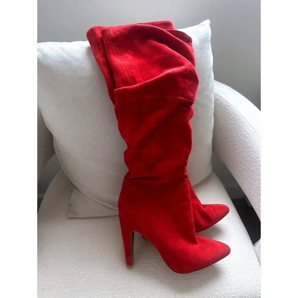 Steve Madden Carrie Slouchy Knee High Heel Boots Leather Ruched Stiletto 7.5M